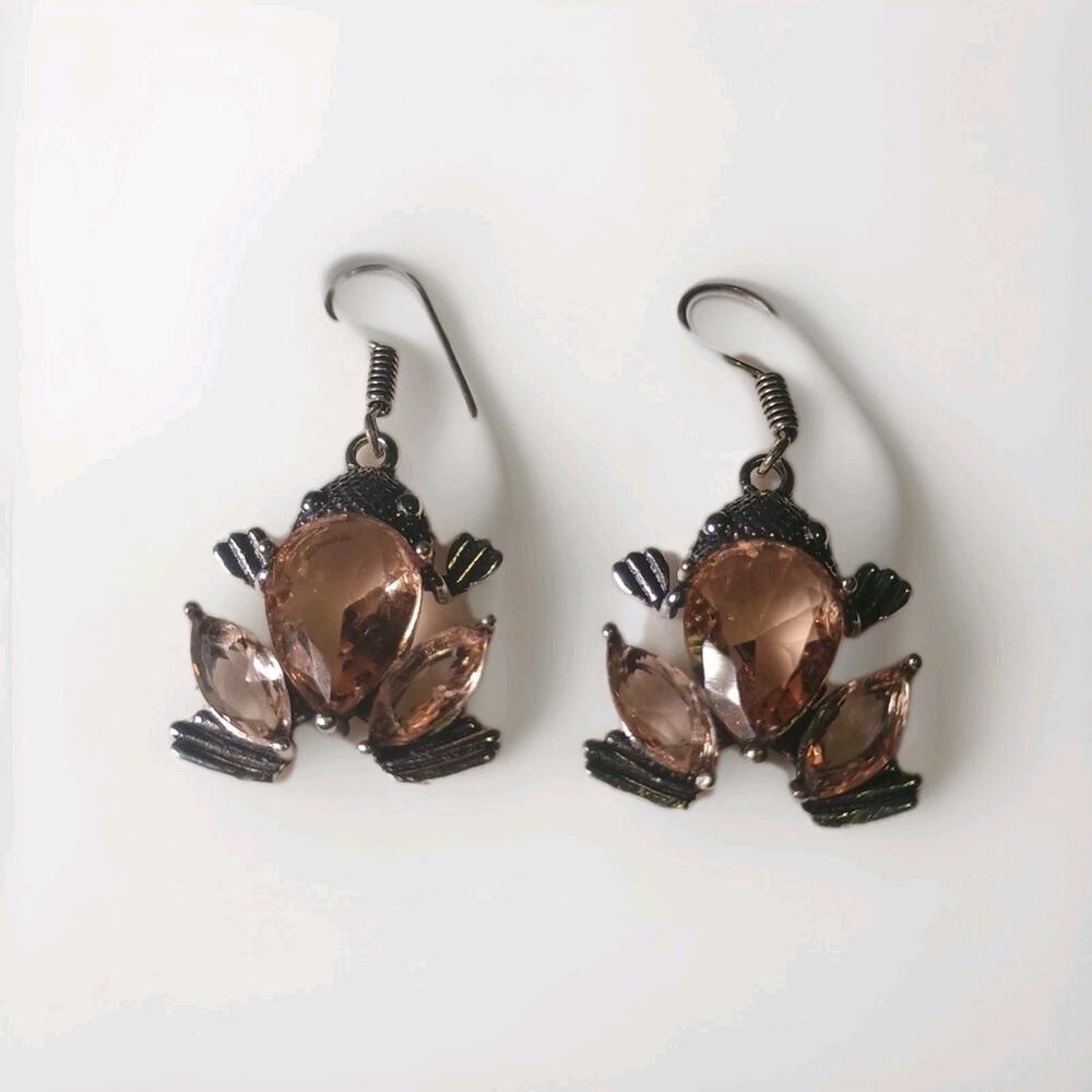 Frog Earrings Morganite Faceted Gemstone Handmade Drop Dangle Jewelry Gift 1.6"